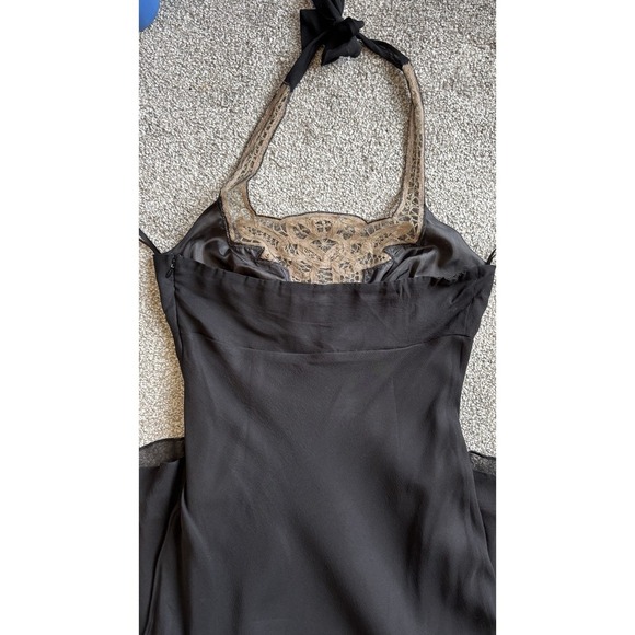 Nicole Miller Size 8 Halter Dress Crochet Black Chiffon Midi Romantic Victorian - Picture 10 of 12